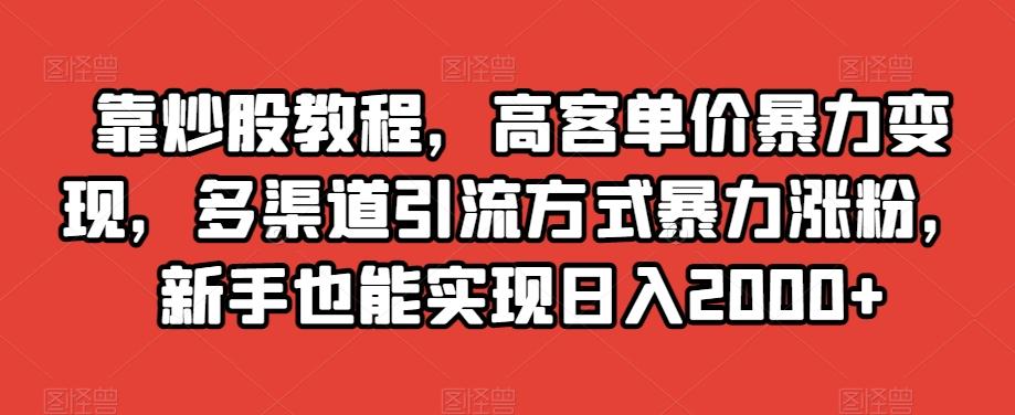 靠炒股教程，高客单价暴力变现，多渠道引流方式暴力涨粉，新手也能实现日入2000+【揭秘】-梦凌网创