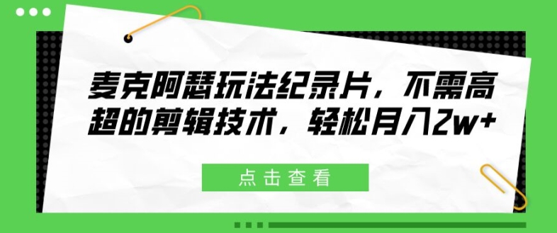 麦克阿瑟玩法纪录片，不需高超的剪辑技术，轻松月入2w+【揭秘】-梦凌网创