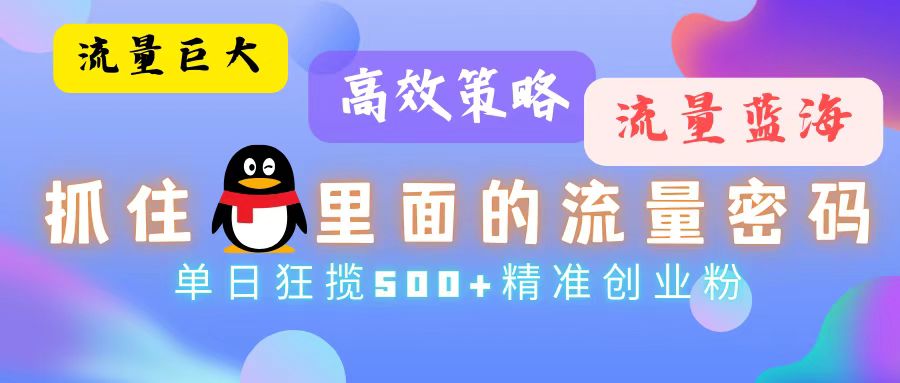 流量蓝海，抓住QQ里面的流量密码！高效策略，单日狂揽500+精准创业粉-梦凌网创