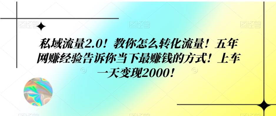 私域流量2.0！教你怎么转化流量！五年网赚经验告诉你当下最赚钱的方式！上车一天变现2000！-梦凌网创
