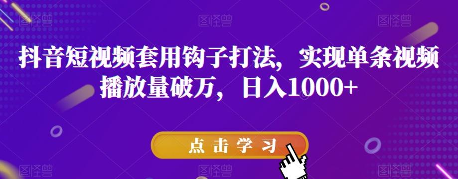 抖音短视频套用钩子打法，实现单条视频播放量破万，日入1000+【揭秘】-梦凌网创