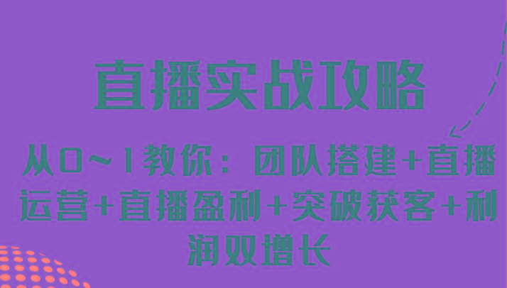 直播实战攻略 从0~1教你：团队搭建+直播运营+直播盈利+突破获客+利润双增长-梦凌网创