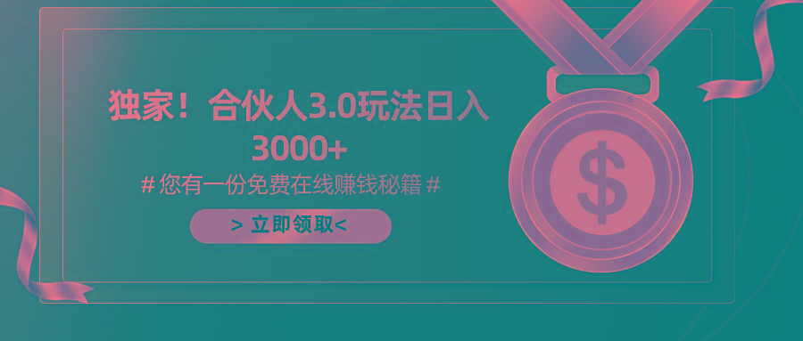 游戏合伙人3.0，日入3000+，无限扩大的蓝海项目-薪火元第一资源库