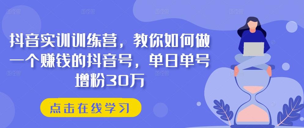 抖音实训训练营，教你如何做一个赚钱的抖音号，单日单号增粉30万-梦凌网创