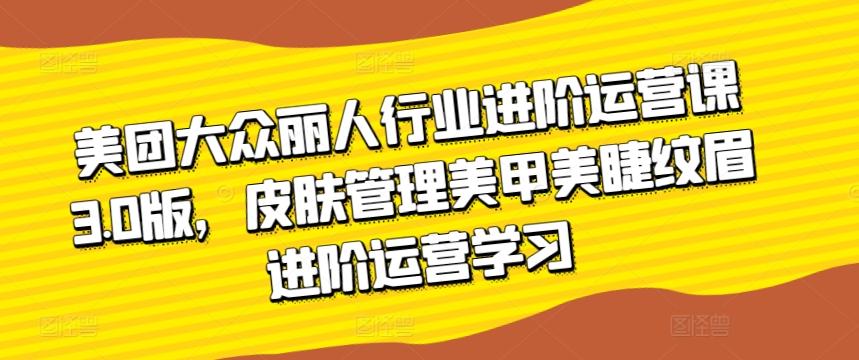 美团大众丽人行业进阶运营课3.0版，皮肤管理美甲美睫纹眉进阶运营学习-梦凌网创