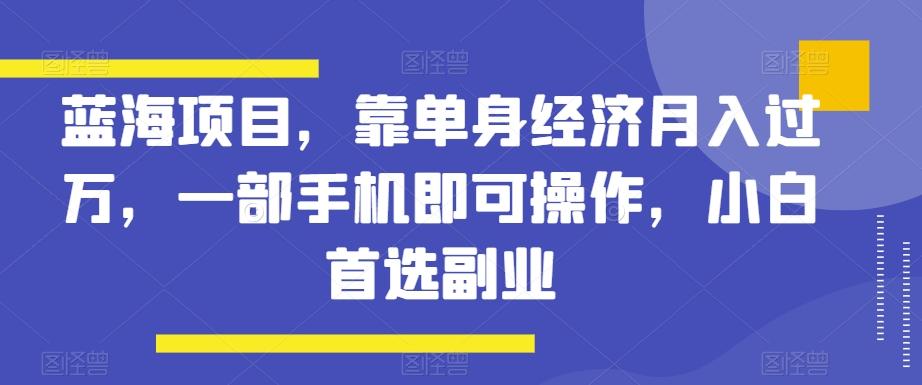 蓝海项目，靠单身经济月入过万，一部手机即可操作，小白首选副业【揭秘】-梦凌网创