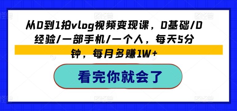 从0到1拍vlog视频变现课，0基础/0经验/一部手机/一个人，每天5分钟，每月多赚1W+-梦凌网创