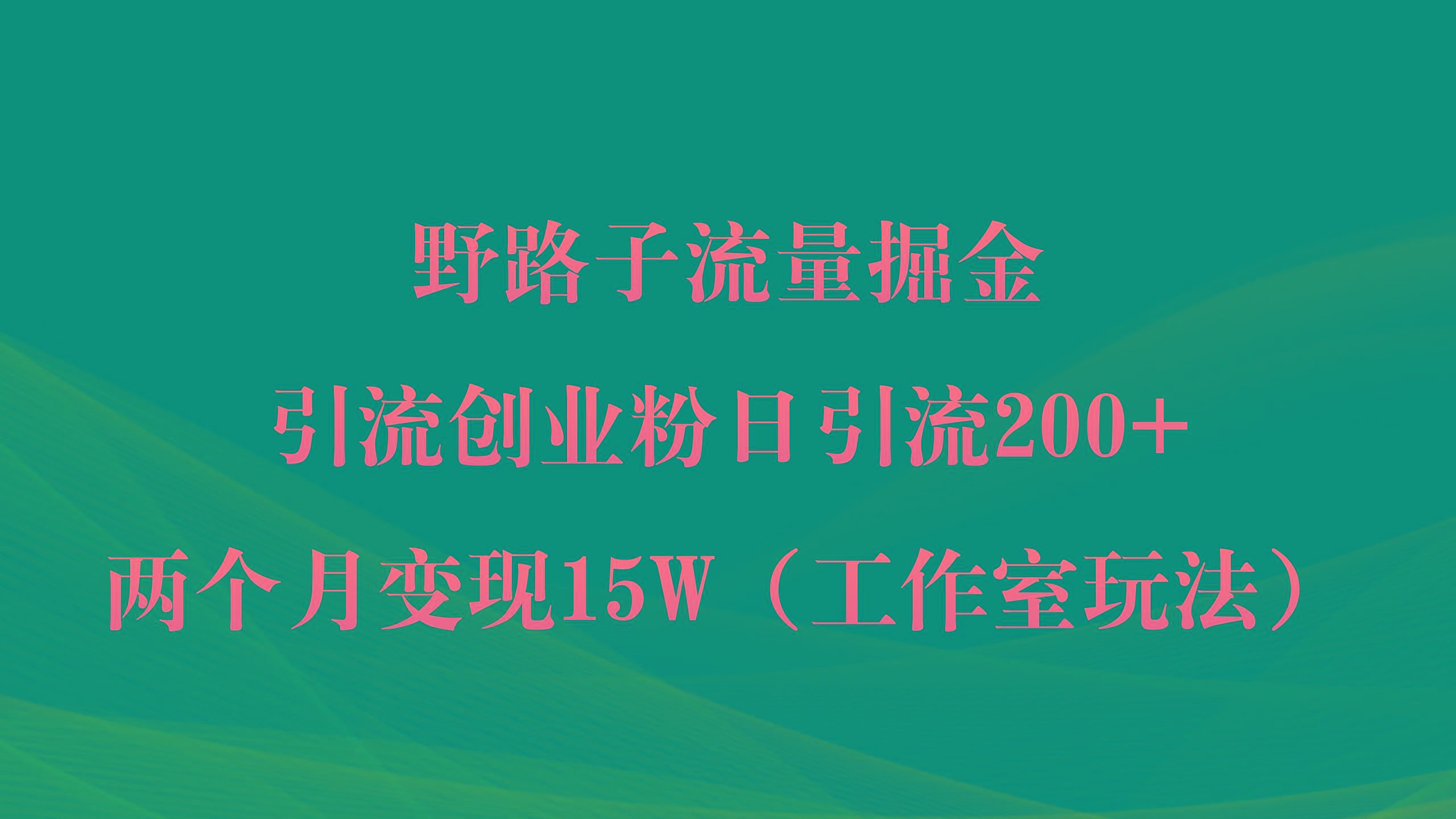 (9513期)野路子流量掘金，引流创业粉日引流200+，两个月变现15W(工作室玩法))-梦凌网创