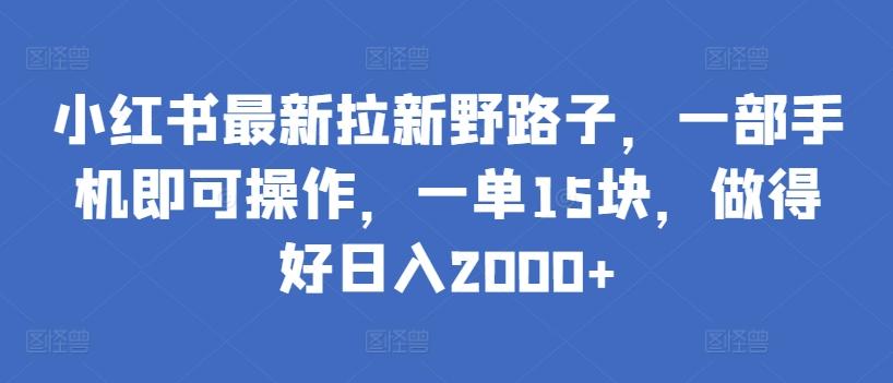 小红书最新拉新野路子，一部手机即可操作，一单15块，做得好日入2000+【揭秘】-梦凌网创