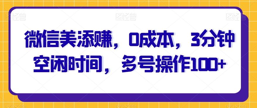 微信美添赚，0成本，3分钟空闲时间，多号操作100+-梦凌网创