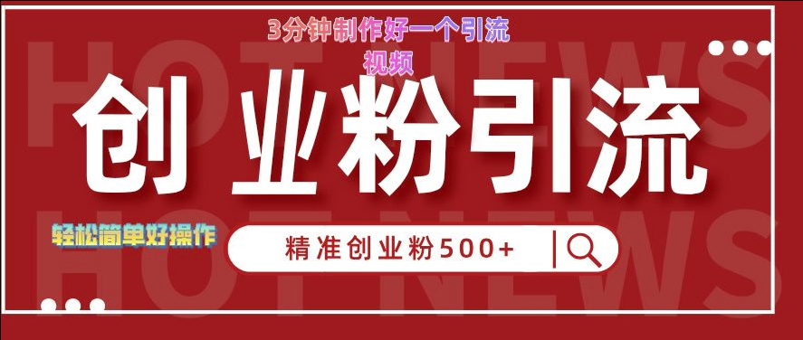 快手被动引流创业粉500+的玩法，3分钟制作好一个引流视频，轻松简单好操作【揭秘】-梦凌网创