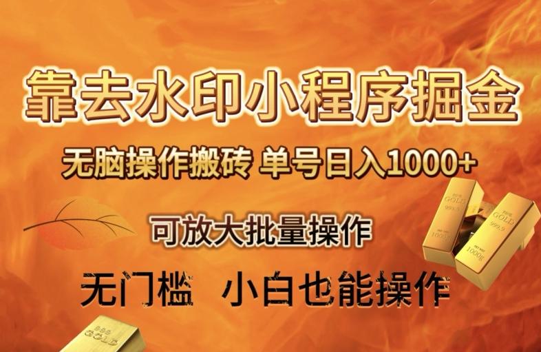 靠去水印小程序无脑操作搬砖，单号日入1000+保姆级教程可放大批量操作【揭秘】-梦凌网创