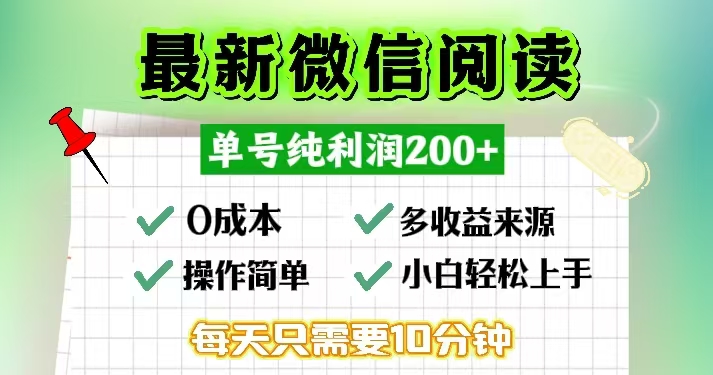 微信阅读最新玩法，每天十分钟，单号一天200+，简单0零成本，当日提现-梦凌网创