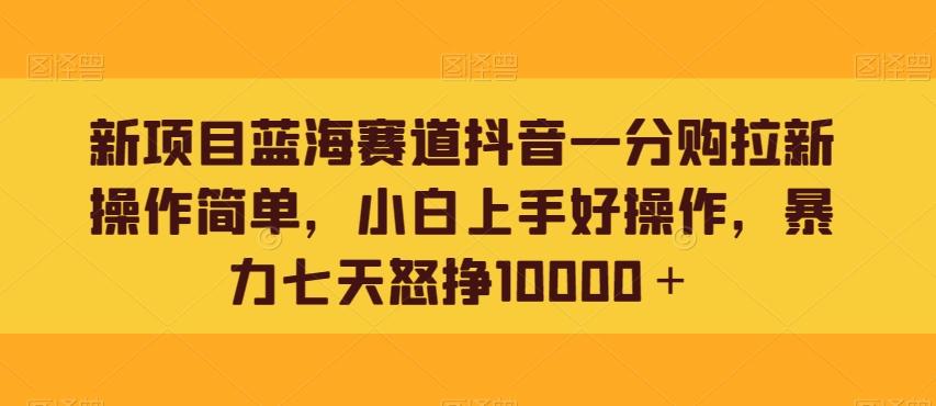 新项目蓝海赛道抖音一分购拉新操作简单，小白上手好操作，暴力七天怒挣10000＋-梦凌网创