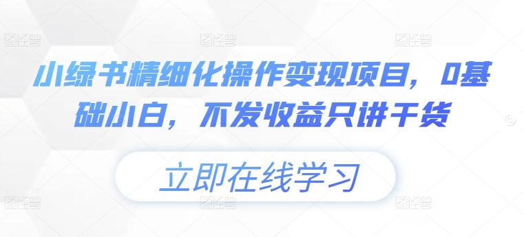 小绿书精细化操作变现项目，0基础小白，不发收益只讲干货-薪火元第一资源库