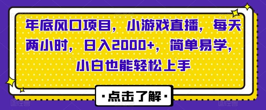 年底风口项目，小游戏直播，每天两小时，日入2000+，简单易学，小白也能轻松上手-梦凌网创