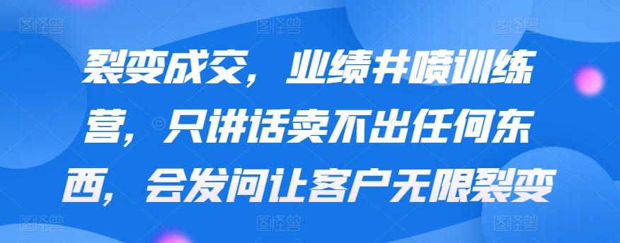 裂变成交，业绩井喷训练营，只讲话卖不出任何东西，会发问让客户无限裂变-梦凌网创