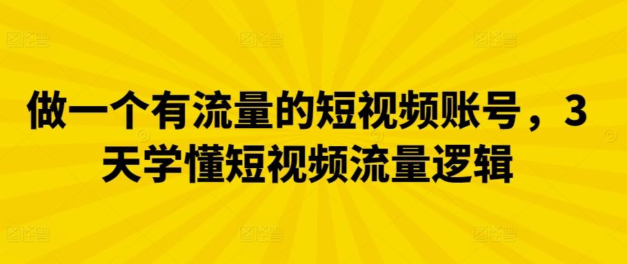 做一个有流量的短视频账号，3天学懂短视频流量逻辑-梦凌网创