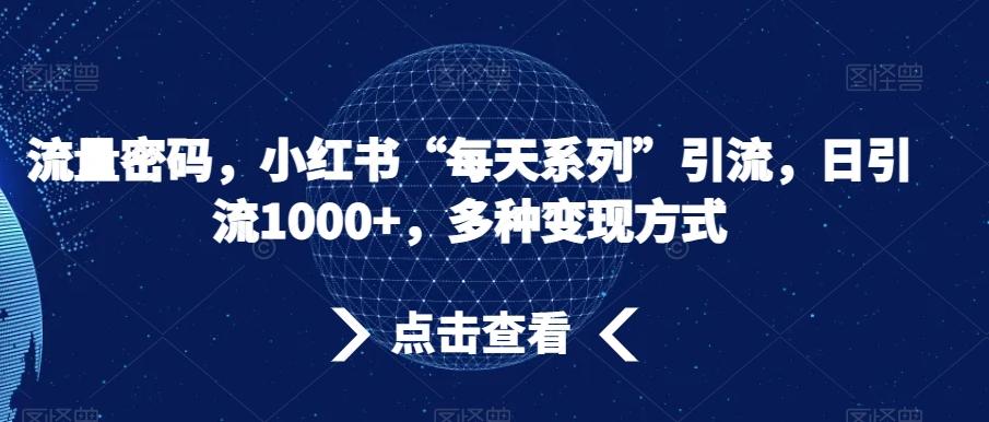 流量密码，小红书“每天系列”引流，日引流1000+，多种变现方式【揭秘】-梦凌网创