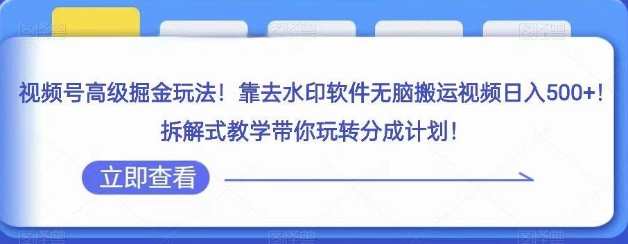 视频号高级掘金玩法，靠去水印软件无脑搬运视频日入500+，拆解式教学带你玩转分成计划【揭秘】-梦凌网创
