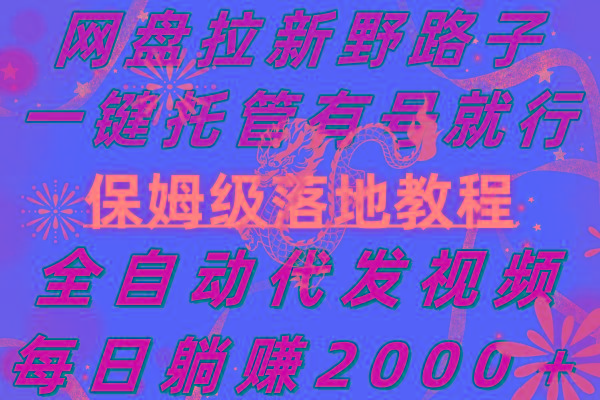 网盘拉新野路子，一键托管有号就行，全自动代发视频，每日躺赚2000＋，…-梦凌网创