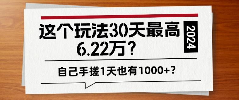 这个玩法30天最高6.22万？自己手搓1天也有1000+？-薪火元第一资源库