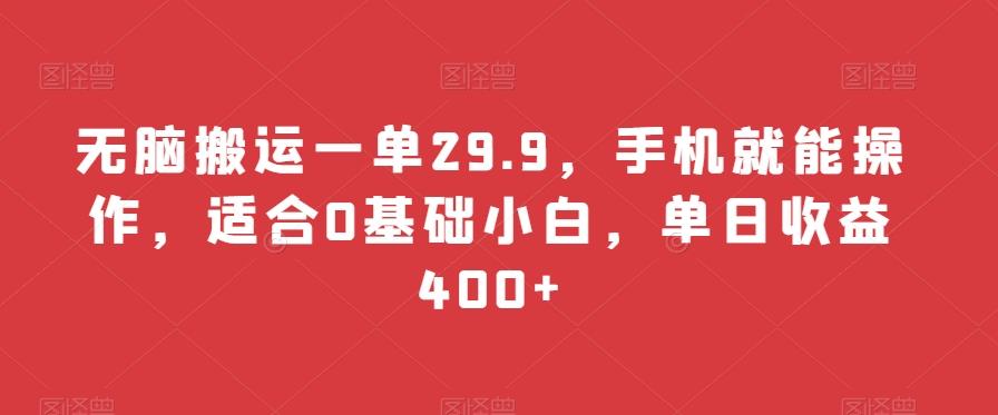 无脑搬运一单29.9，手机就能操作，适合0基础小白，单日收益400+-梦凌网创