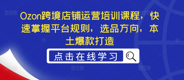 Ozon跨境店铺运营培训课程，快速掌握平台规则，选品方向，本土爆款打造-梦凌网创