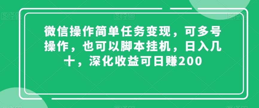 微信操作简单任务变现，可多号操作，也可以脚本挂机，日入几十，深化收益可日赚200【揭秘】-梦凌网创