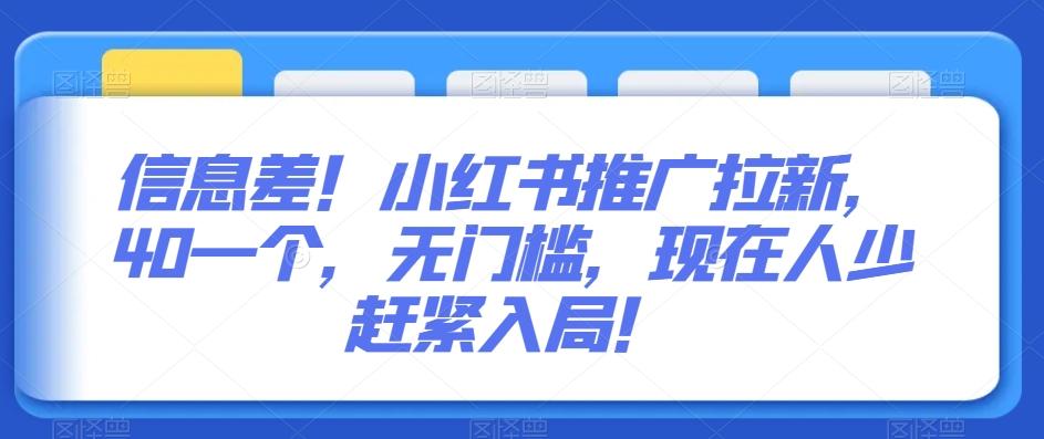 信息差！小红书推广拉新，40一个，无门槛，现在人少赶紧入局！-梦凌网创