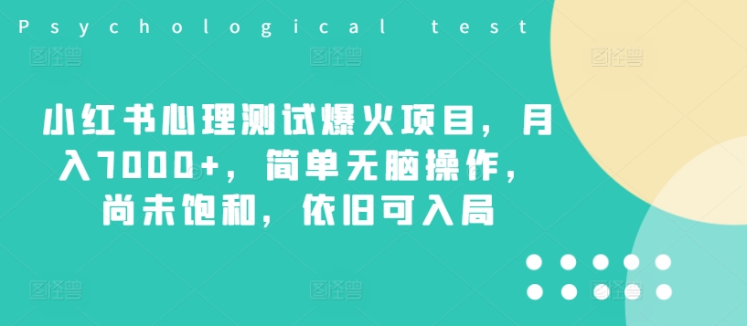 小红书心理测试爆火项目，月入7000+，简单无脑操作，尚未饱和，依旧可入局-梦凌网创
