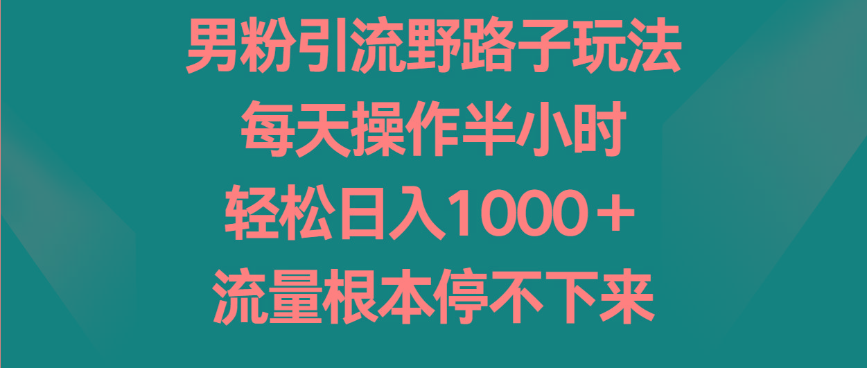 男粉引流野路子玩法，每天操作半小时轻松日入1000＋，流量根本停不下来-梦凌网创