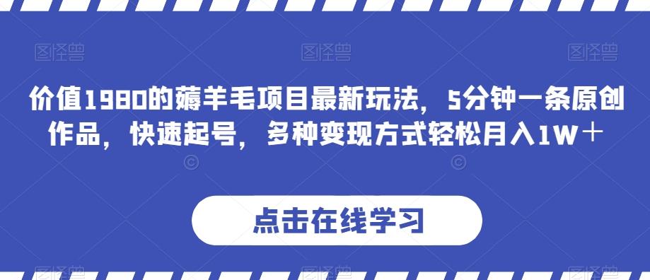 价值1980的薅羊毛项目最新玩法，5分钟一条原创作品，快速起号，多种变现方式轻松月入1W＋【揭秘】-梦凌网创