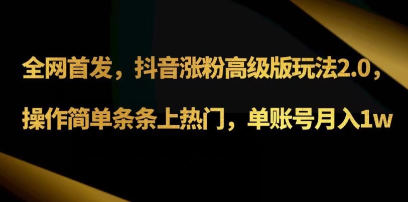 抖音涨粉高级版玩法3.0，操作简单条条上热门，单账号月入1w可批量矩阵（附1500素材）-梦凌网创