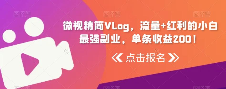 微视精简Vlog，流量+红利的小白最强副业，单条收益200！-梦凌网创