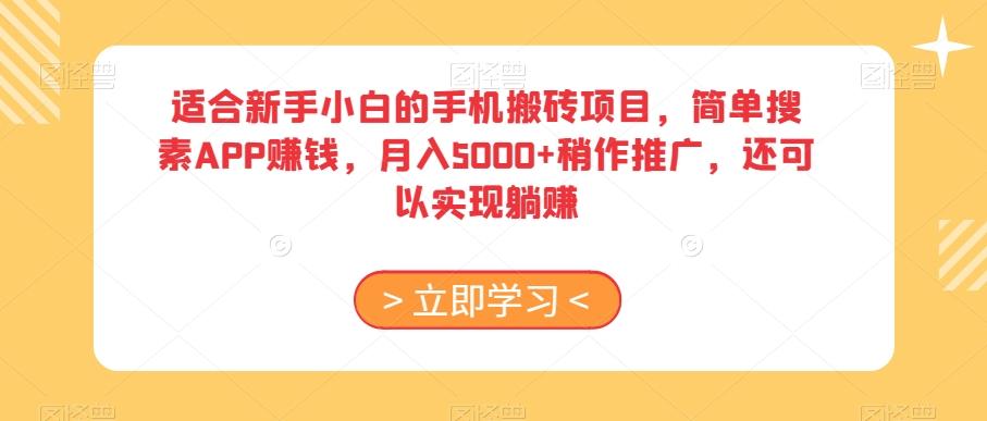 适合新手小白的手机搬砖项目，简单搜素APP赚钱，月入5000+稍作推广，还可以实现躺赚【揭秘】-梦凌网创