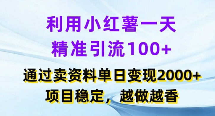 利用小红书一天精准引流100+，通过卖项目单日变现2k+，项目稳定，越做越香【揭秘】-梦凌网创