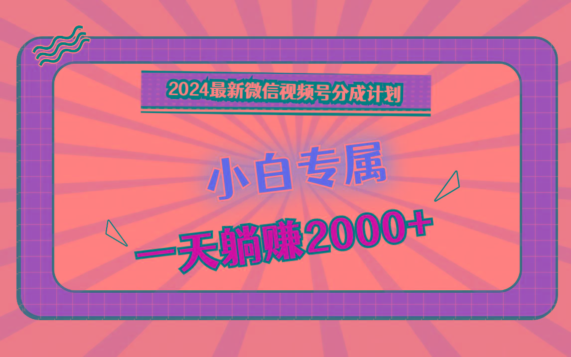 2024最新微信视频号分成计划，对新人友好，一天躺赚2000+-薪火元第一资源库