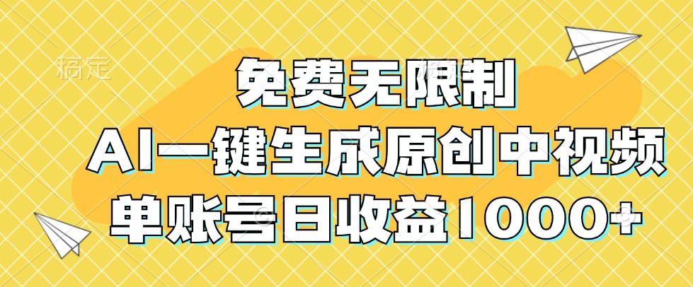 免费无限制，AI一键生成原创中视频，单账号日收益1000+-梦凌网创