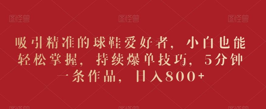 吸引精准的球鞋爱好者，小白也能轻松掌握，持续爆单技巧，5分钟一条作品，日入800+【揭秘】-梦凌网创
