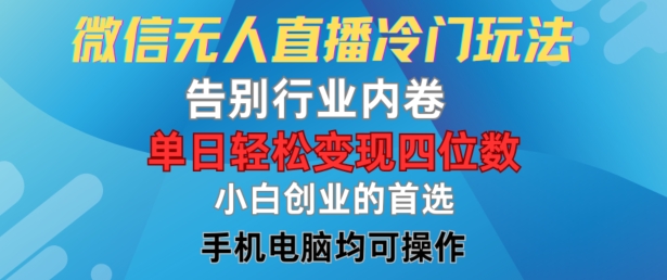 微信无人直播冷门玩法，告别行业内卷，单日轻松变现四位数，小白的创业首选【揭秘】-梦凌网创