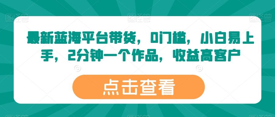 最新蓝海平台带货，0门槛，小白易上手，2分钟一个作品，收益高【揭秘】-梦凌网创