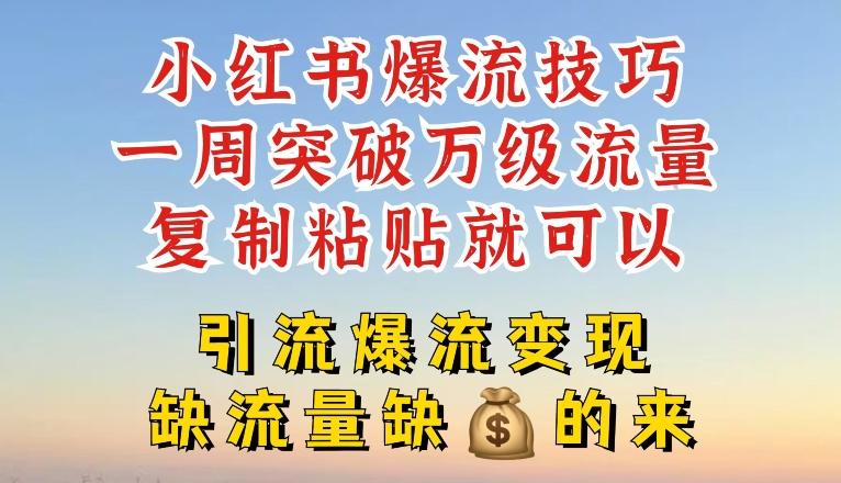小红书爆流技巧，一周突破万级流量，复制粘贴就可以，引流爆流变现【揭秘】-梦凌网创