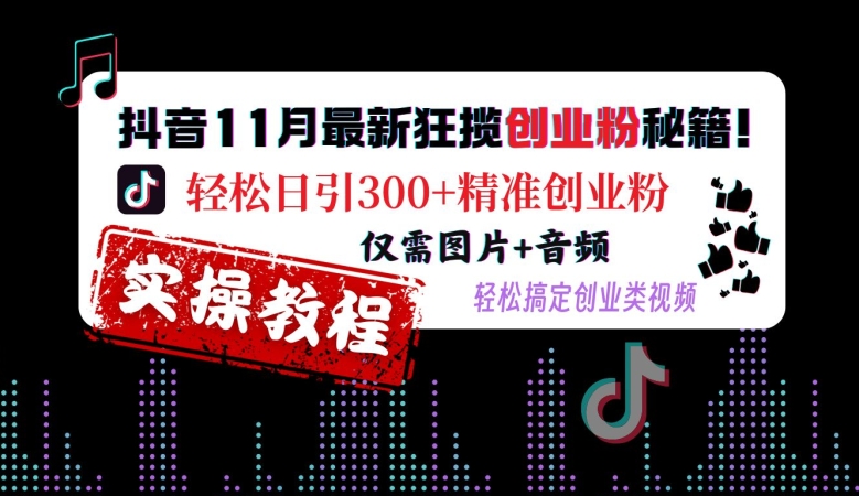 抖音11月最新狂揽创业粉秘籍，轻松日引300+精准创业粉，仅需图片+音频，轻松搞定创业类视频-梦凌网创
