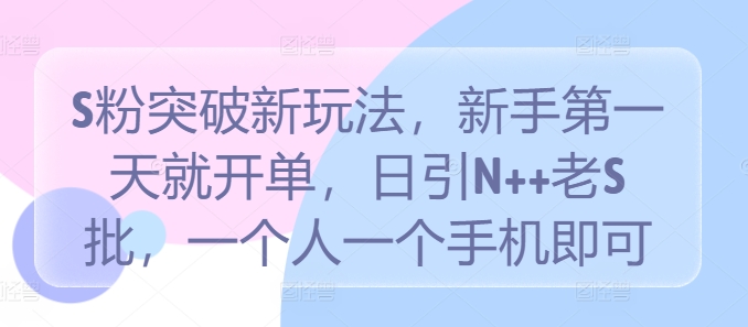 S粉突破新玩法，新手第一天就开单，日引N++老S批，一个人一个手机即可【揭秘】-梦凌网创