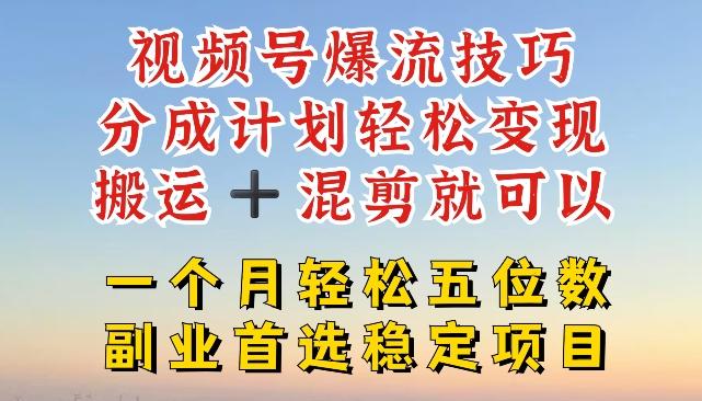 视频号爆流技巧，分成计划轻松变现，搬运 +混剪就可以，一个月轻松五位数稳定项目【揭秘】-梦凌网创
