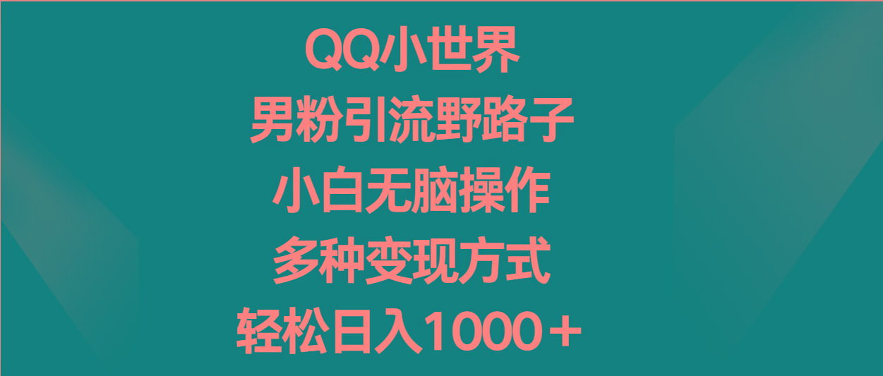 QQ小世界男粉引流野路子，小白无脑操作，多种变现方式轻松日入1000＋-梦凌网创