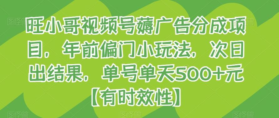 旺小哥视频号薅广告分成项目，年前偏门小玩法，次日出结果，单号单天500+元【有时效性】-梦凌网创