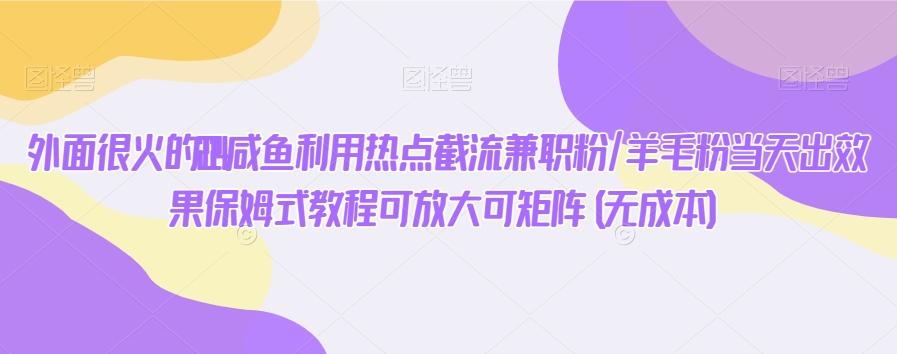 外面很火的2024咸鱼利用热点截流兼职粉/羊毛粉当天出效果保姆式教程可放大可矩阵(无成本)-梦凌网创