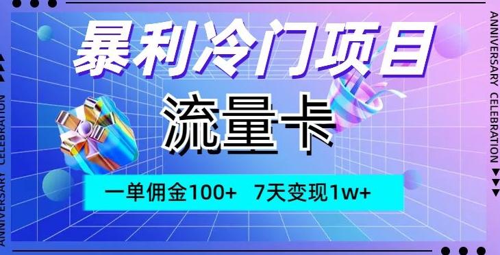 暴利冷门项目，流量卡，一单佣金100+，7天变现1w+-梦凌网创